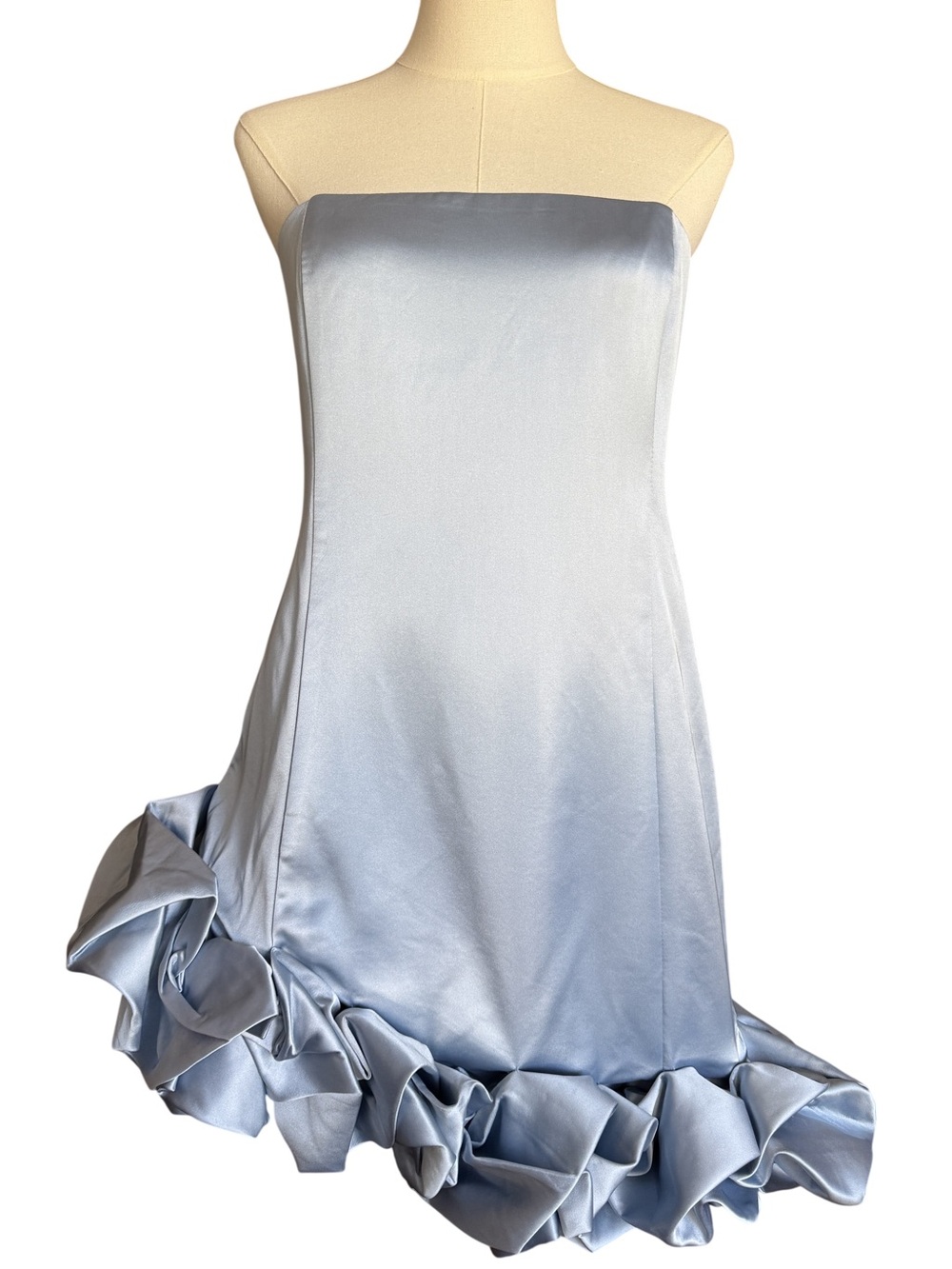 MESHKI Alba Bubble Mini Dress XL Cornflower Blue Satin Strapless NWT